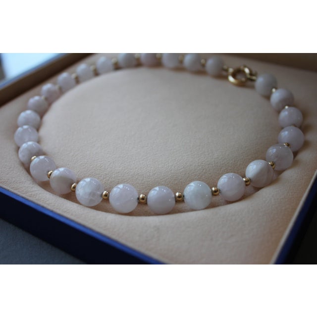 Metal Light Pink Rose Quartz Round Circle Sphere Beads 14 Karat Yellow Gold Bead Short For Sale - Image 7 of 10