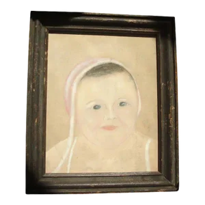 19th Century American Folk Art Young Child Pastel Drawing