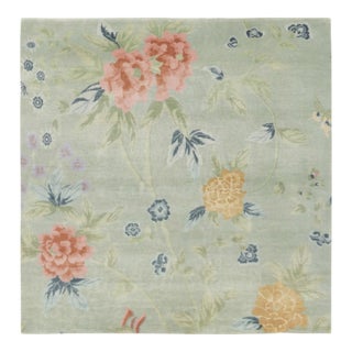 Chinese Art Deco Style Square Floral Wool Rug by Rug & Kilim, India For Sale