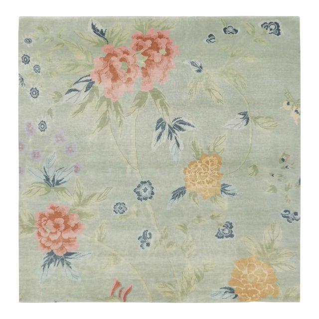 Chinese Art Deco Style Square Floral Wool Rug by Rug & Kilim, India For Sale