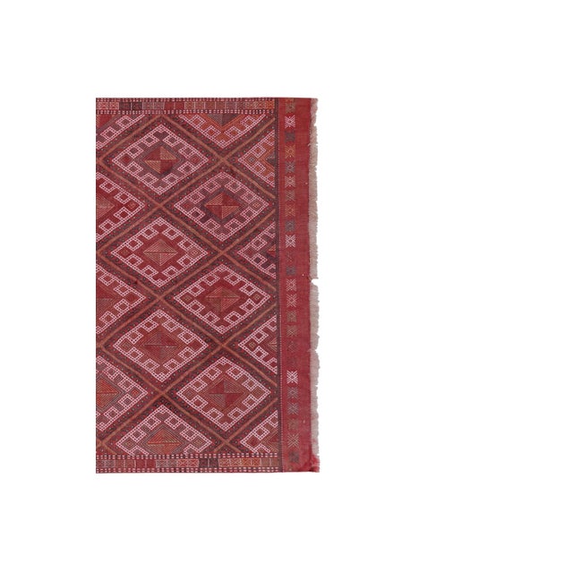 Mid-Century Modern Turkish Jajim Kilim Rug - Wool Rug With Geometric Motif 5'1'' X 8'1'' For Sale - Image 3 of 10