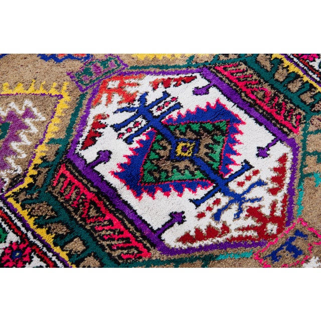 Brown Vintage Turkish Handmade Multicolor Tribal Pattern Wool Runner For Sale - Image 9 of 11