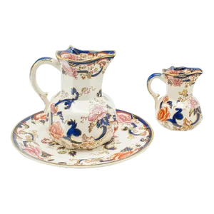 1970'a Vintage Dessert Serving Set, English Ceramic, Decorative Cake Plate, Pouring Jug
