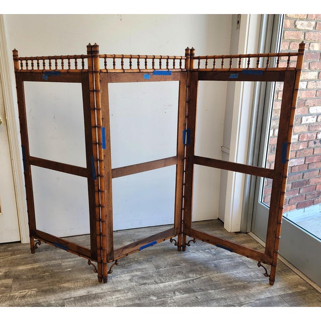 Antique 19th Century French Aesthetic Movement Faux Bamboo Room Divider/ Screen Frame For Sale - Image 17 of 18