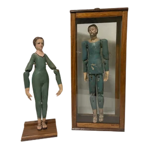 19th Century Spanish Colonial Articulated Mannequin Man Lady Wood Sculpture a Pair