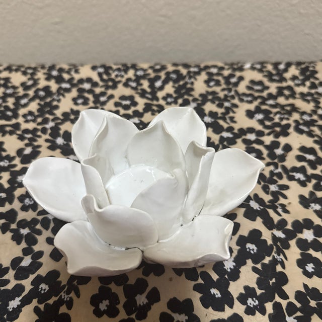 1980s White Ceramic Lotus Tealight Holder For Sale - Image 5 of 8