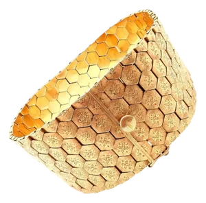 Late 20th Century Vintage Mario Buccellati Honeycomb Hexagon Yellow Gold Wide Bracelet