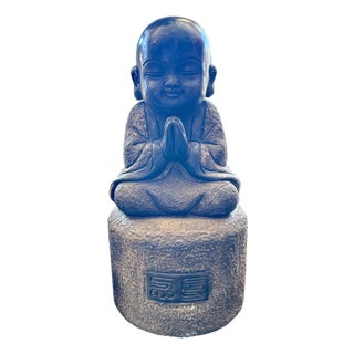 25" Oriental Chinese Zen Young Monk Siting Meditation Stone Statue For Sale