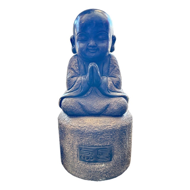 25" Oriental Chinese Zen Young Monk Siting Meditation Stone Statue For Sale