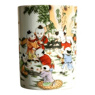 Chinese Ceramic Pot,Tongzhi Marked Famille Rose Porcelain Brush Pot Hand Painted Playing Children Pattern For Sale