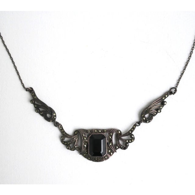 Black Onyx and Sterling Silver Necklace Art Nouveau, Circa Late-20th Century For Sale In New York - Image 6 of 9
