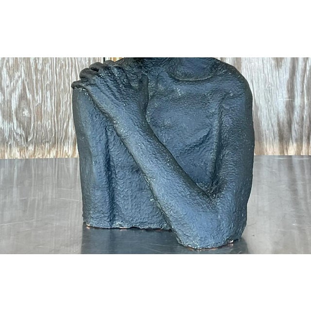 Vintage Boho Original Terracotta Sculpture of Man For Sale - Image 9 of 12