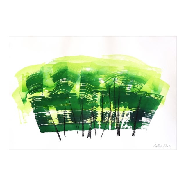 Forest 3 - Original Expressionist Forest Landscape Ink Painting on French Linen Paper by Bettina Mauel For Sale