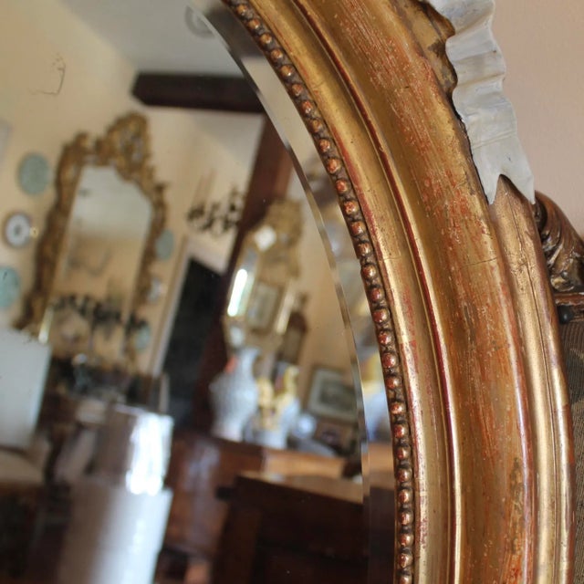Large Giltwood Oval Mirror With Ribbon Crest, 19th Century For Sale - Image 6 of 10
