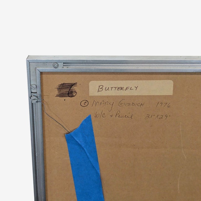 Abstract Abstract “Butterfly” Watercolor Painting by Mary Gizdich, 1976 - Framed Original Art For Sale - Image 3 of 5