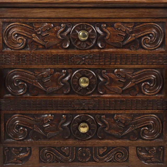Vintage Carved Oak Cabinet Chest of Drawers with Mythical Figures For Sale - Image 17 of 18