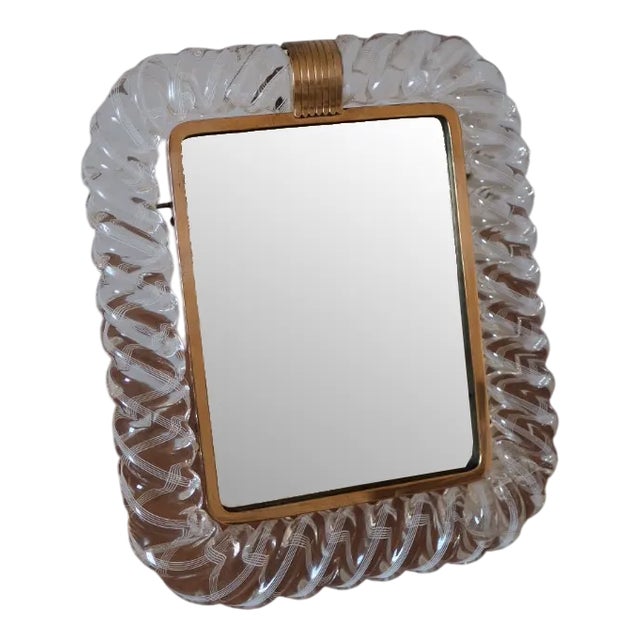 Table Mirror in Brass & Murano Glass by Barovier & Toso, Italy, 1940s For Sale