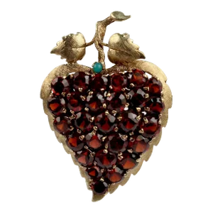 Vintage Gold, Garnet and Turquoise Figural Grape Cluster Brooch