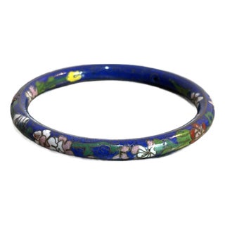 Blue Floral Cloisonne' Bangle Bracelet For Sale