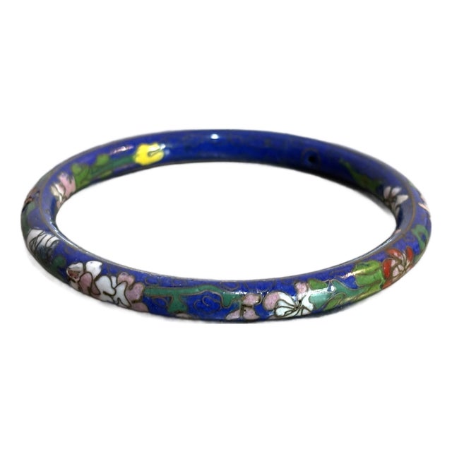 Blue Floral Cloisonne' Bangle Bracelet For Sale