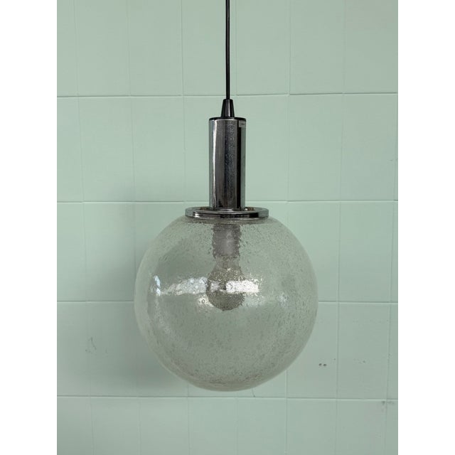 Vintage Industrial Italian Pendant Light in Pulegoso Glass Sphere, 1960s For Sale - Image 10 of 16