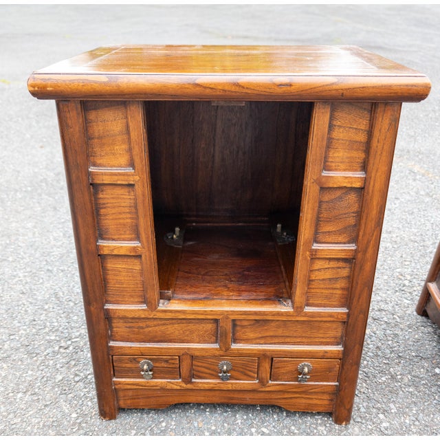 Early 20th Century Early 20th Century Pair of Chinese Elm Cabinets for End Tables or Nightstands For Sale - Image 5 of 14