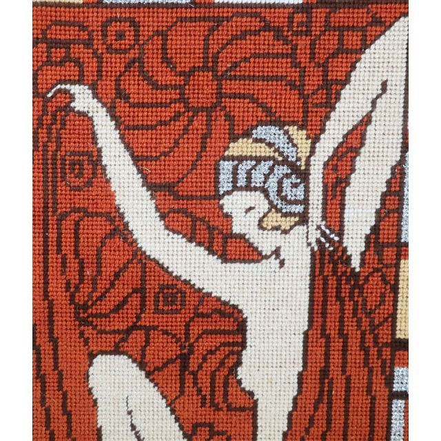 Mid-Century Modern Art Nouveau Deco Style Lady Needlepoint Hanging With Metallic Threading For Sale - Image 3 of 11