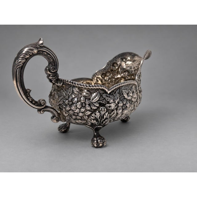 19th Century Rococo Bigelow, Kennard & Co. Sterling Silver Floral Repoussé Sauce Boat For Sale In Providence - Image 6 of 11