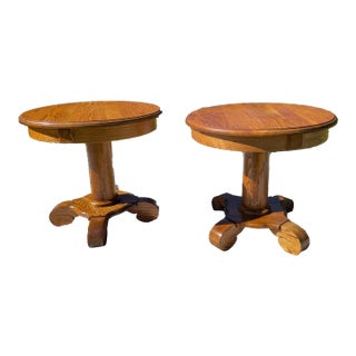 Mid 20th Century Solid Oak Round Pedestal Tables - a Pair For Sale