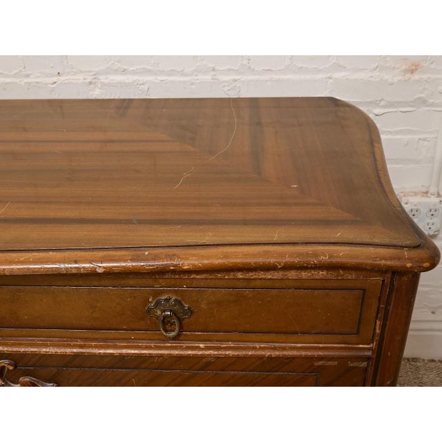 Vintage Art Deco Waterfall Dresser With Decorative Inlay and Ring Pulls For Sale - Image 9 of 12