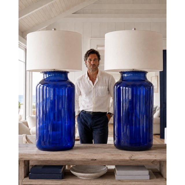 Vintage Cobalt Blue Glass Jar Table Lamps - a Pair For Sale In Atlanta - Image 6 of 6