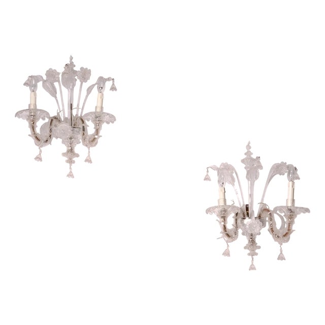 20th Century Murano Blown Glass Wall Lamps, Set of 2 For Sale