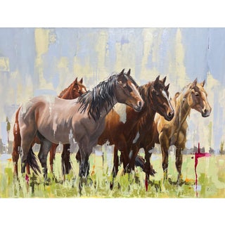 Sentinels by Richard Rodriguez | Oil on canvas Horses standing in a grassy field. For Sale