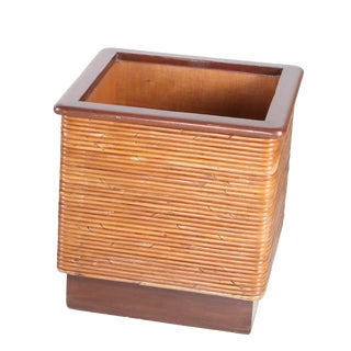 Vintage Rattan and Wood Planter, 1970s For Sale