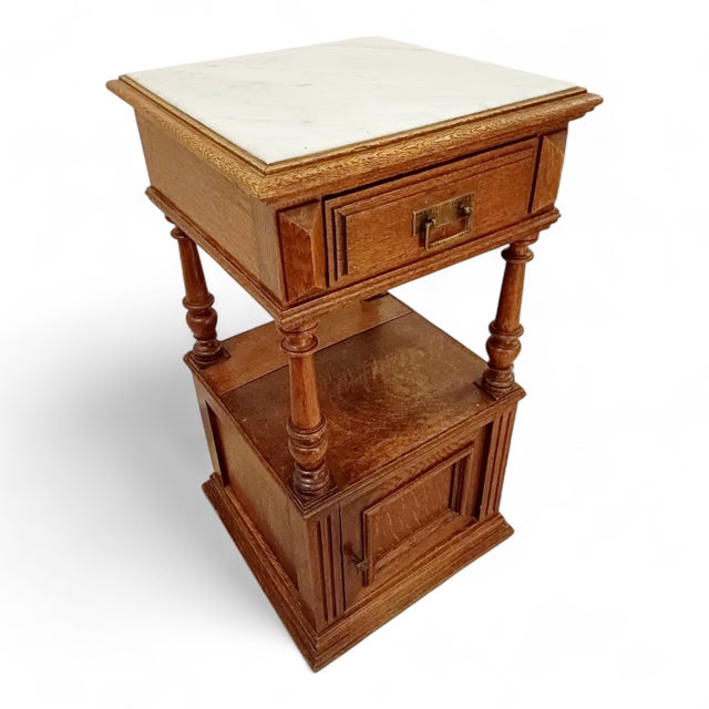 Metal Antique French Louis XVI Nightstand with Marble Top, 1890s For Sale - Image 7 of 7