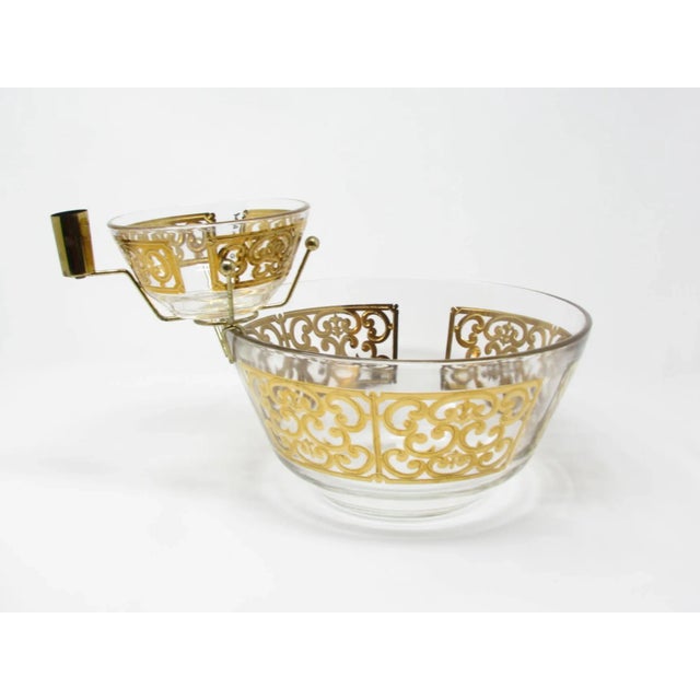 Mid-Century Modern Vintage Georges Briard Spanish Gold 2-Tier Serving Bowl With 22k Decoration For Sale - Image 3 of 13