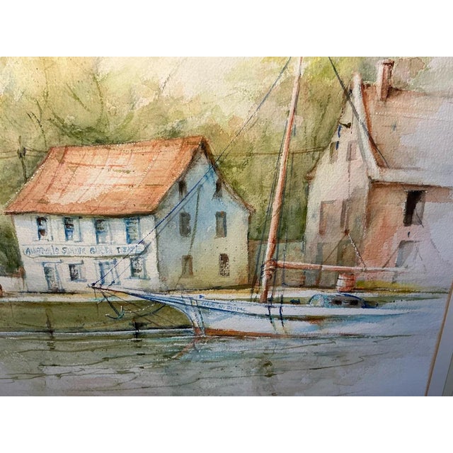 Impressionist Matthew M. Mack "City Dock" Annapolis Harbor Original Watercolor, Signed 1982, Framed For Sale - Image 3 of 9