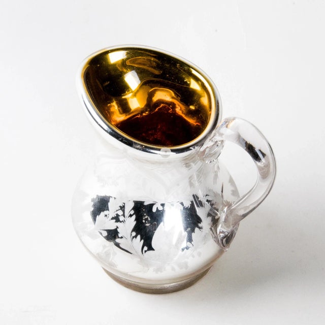 American Vintage Bird & Wreath Enameled Mercury Glass Pitcher For Sale - Image 3 of 5