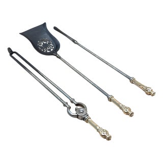 Antique Regency Polished Steel and Brass Fire Tools, 1820, Set of 3 For Sale