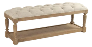 Patrice Tufted Bench - Natural Linen / Weathered Gray Frame