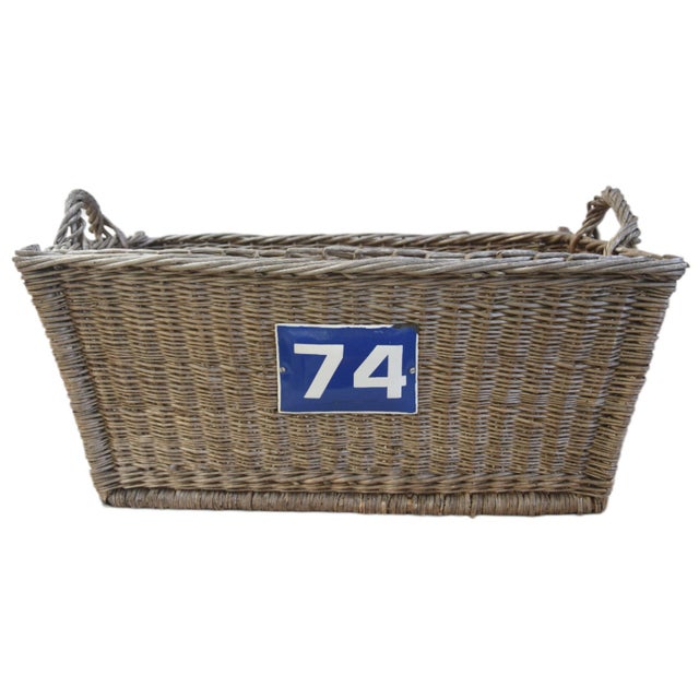 Gray Rustic Primitive Farmhouse French Wicker Market Basket With Number Plate For Sale - Image 8 of 8