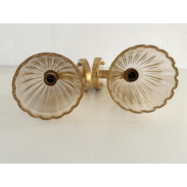 Italian Art Deco Style Brass and Murano Glass Wall Sconces, 1990s, Set of 2 For Sale - Image 10 of 12