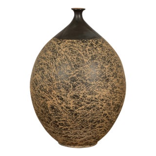 Large Prem Collection Hand Crafted Artisan Vase with Black and Brown Décor For Sale