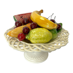 Vintage 'Bassono Ceramics of Italy' Majolica Pedestal Fruit Bowl