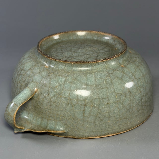 Ceramic Antique Chinese Longquan Celadon Crackle Glaze Handled Cup For Sale - Image 7 of 9