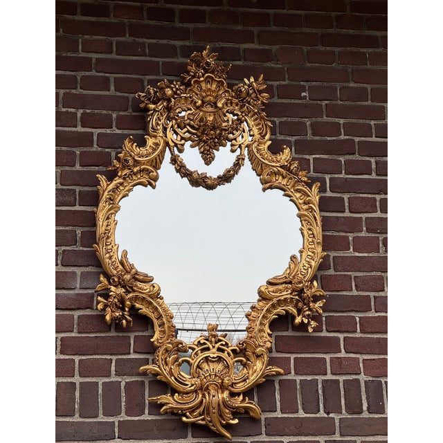 Rococo 1980s French Rococo Gold Wood Wall Mirror For Sale - Image 3 of 8