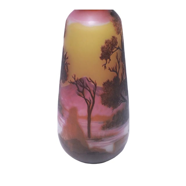Antique Emile Gallé Style French Art Nouveau Landscape Glass Vase, 14.3" For Sale - Image 4 of 10