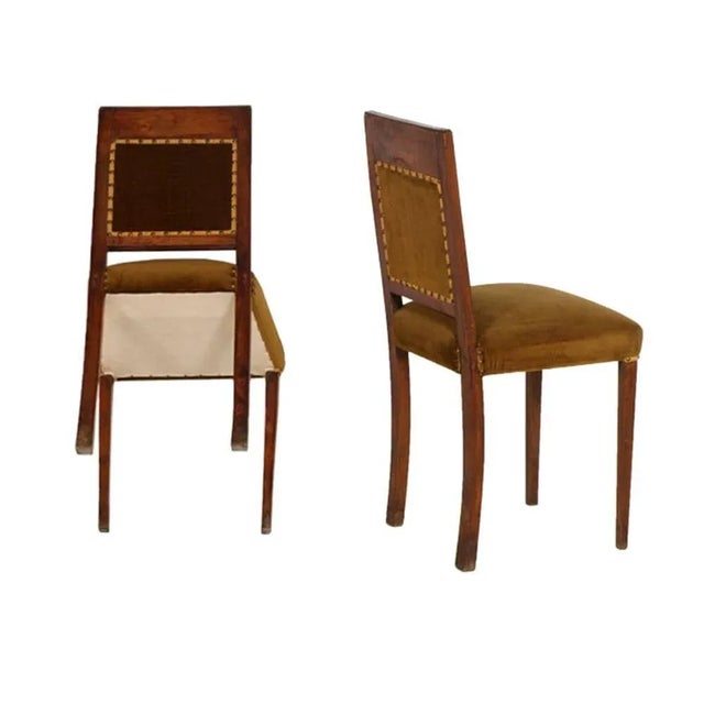 Set of Art Deco Italian Walnut & Velvet Side Chairs For Sale - Image 3 of 5