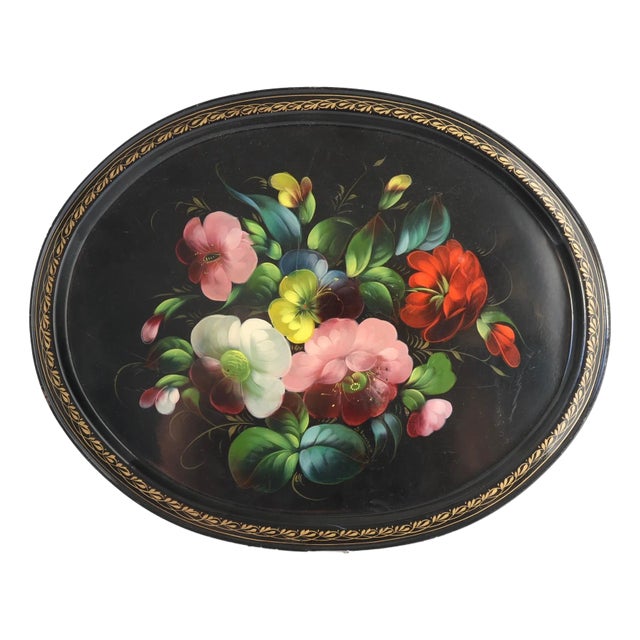 Vintage Hand-Painted Tole Tray For Sale
