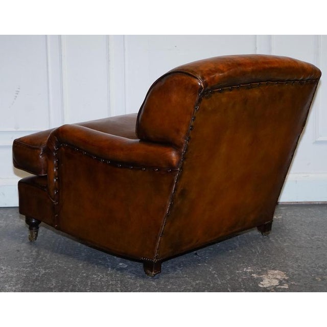 Large Howard Style Hand Dyed Leather Armchairs with Feather Filled Cushions, Set of 2 For Sale - Image 10 of 18